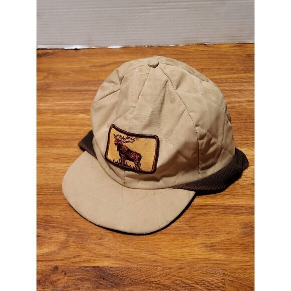 Vintage Made‎ In USA Size M Quilted Hunting Hat Moose Patch - Picture 1 of 4